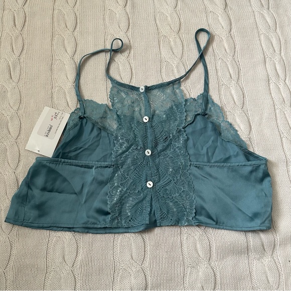 Maude Intimates Silky Lace Cami Slip Teal Blue Size M/L NWT - Picture 3 of 9